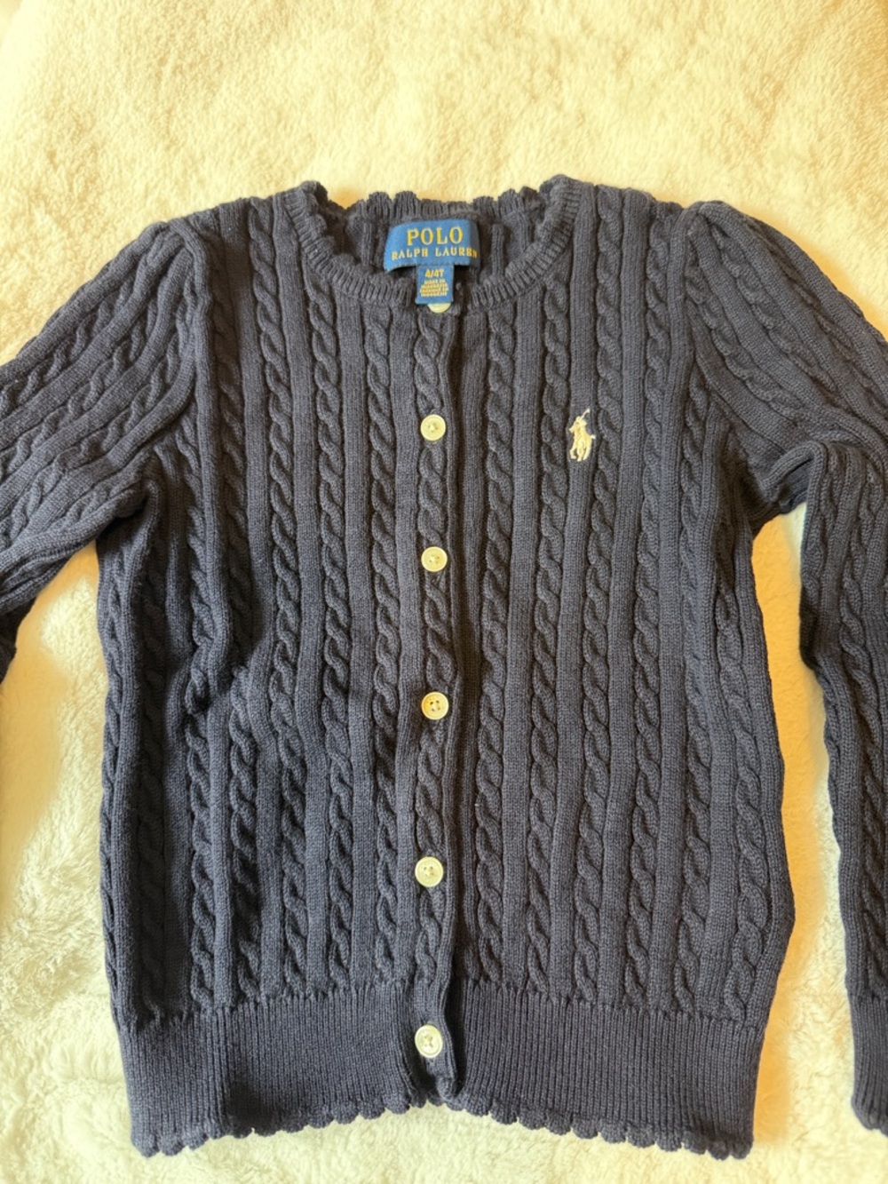 Polo by Ralph Lauren Navy Cable Knit Cardigan with Pony Logo
